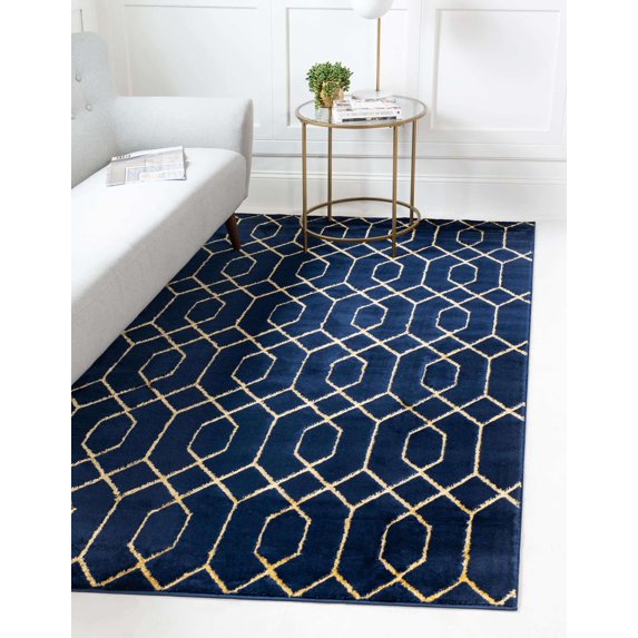 Marilyn Monroe Glam Collection Area Rug - Trellis (7' 1" x 10' Rectangle Navy Blue Gold/Gold)