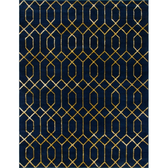 Marilyn Monroe Glam Collection Area Rug - Trellis (7' 10" x 10' Rectangle Navy Blue Gold/Gold)
