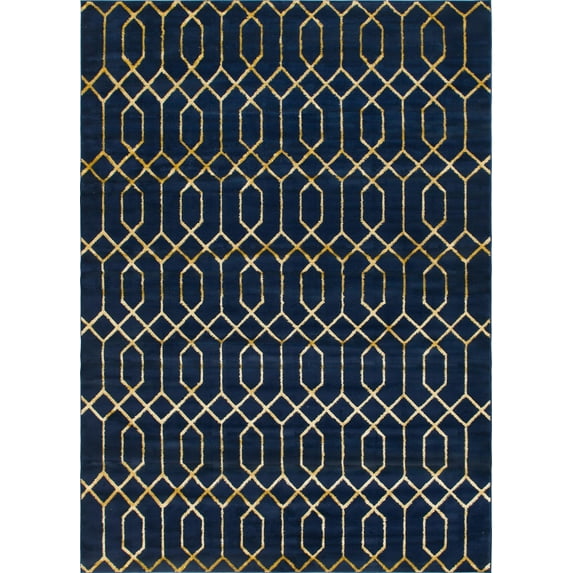 Marilyn Monroe Glam Collection Area Rug - Trellis (9' x 12' Rectangle Navy Blue Gold/Gold)
