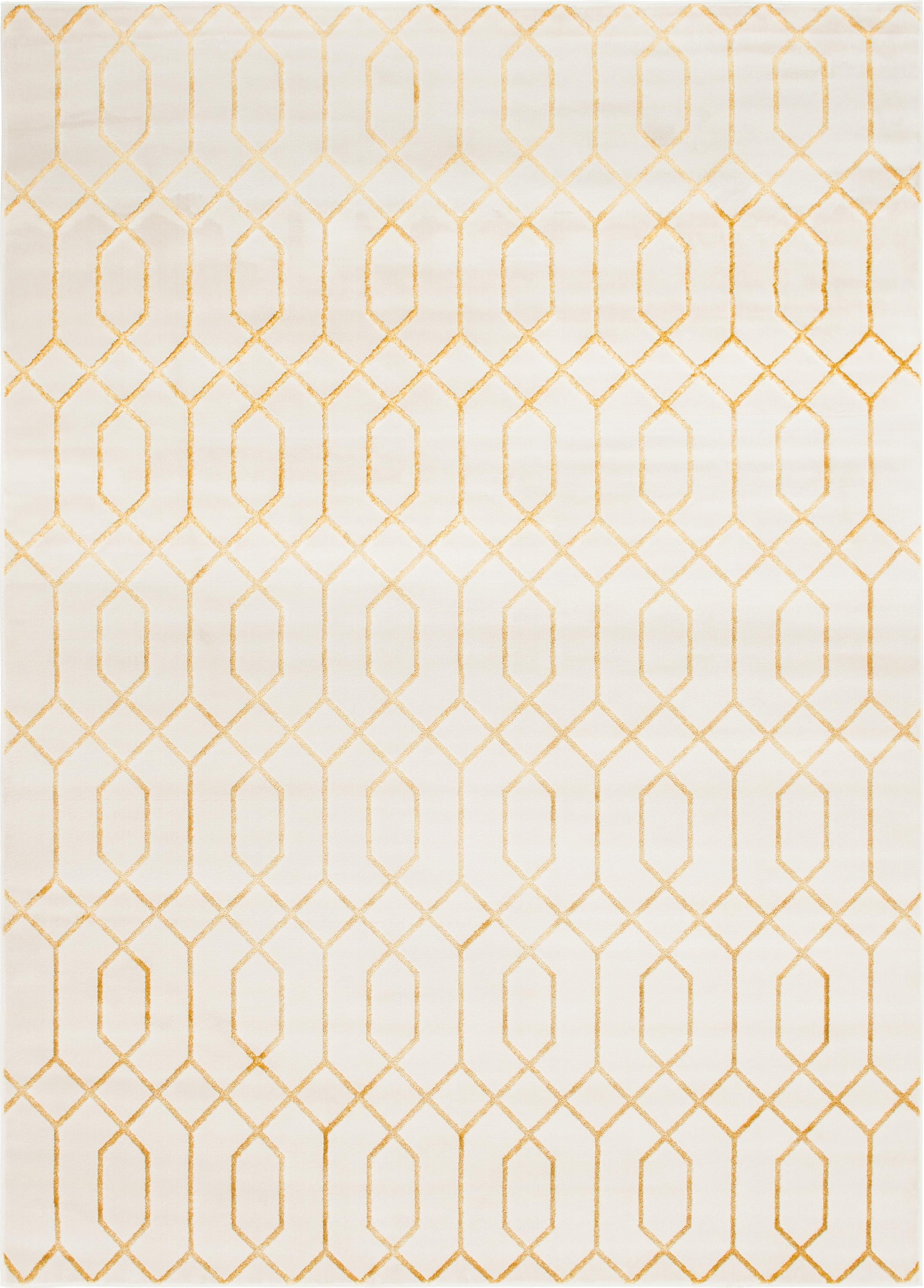 Elegant White Gold Trellis 9' x 12' Synthetic Area Rug