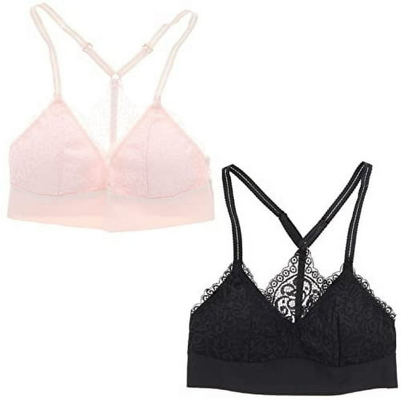 Marilyn Monroe Intimates Women's Lacey Racerback Bralette Two Piece Set - Light Pink and Black - X-Large