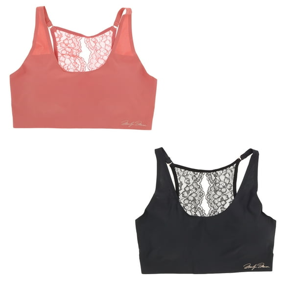 Marilyn Monroe Intimates Women's Laser Cut Racer Back Bralette with Wide Lacey Keyhole Back Detail - Coral Rose and Black - Medium