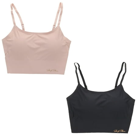 Marilyn Monroe Intimates Women's Long Line Laser-Cut Seamless Bralette 2 Pack - Light Pink and Black - Small