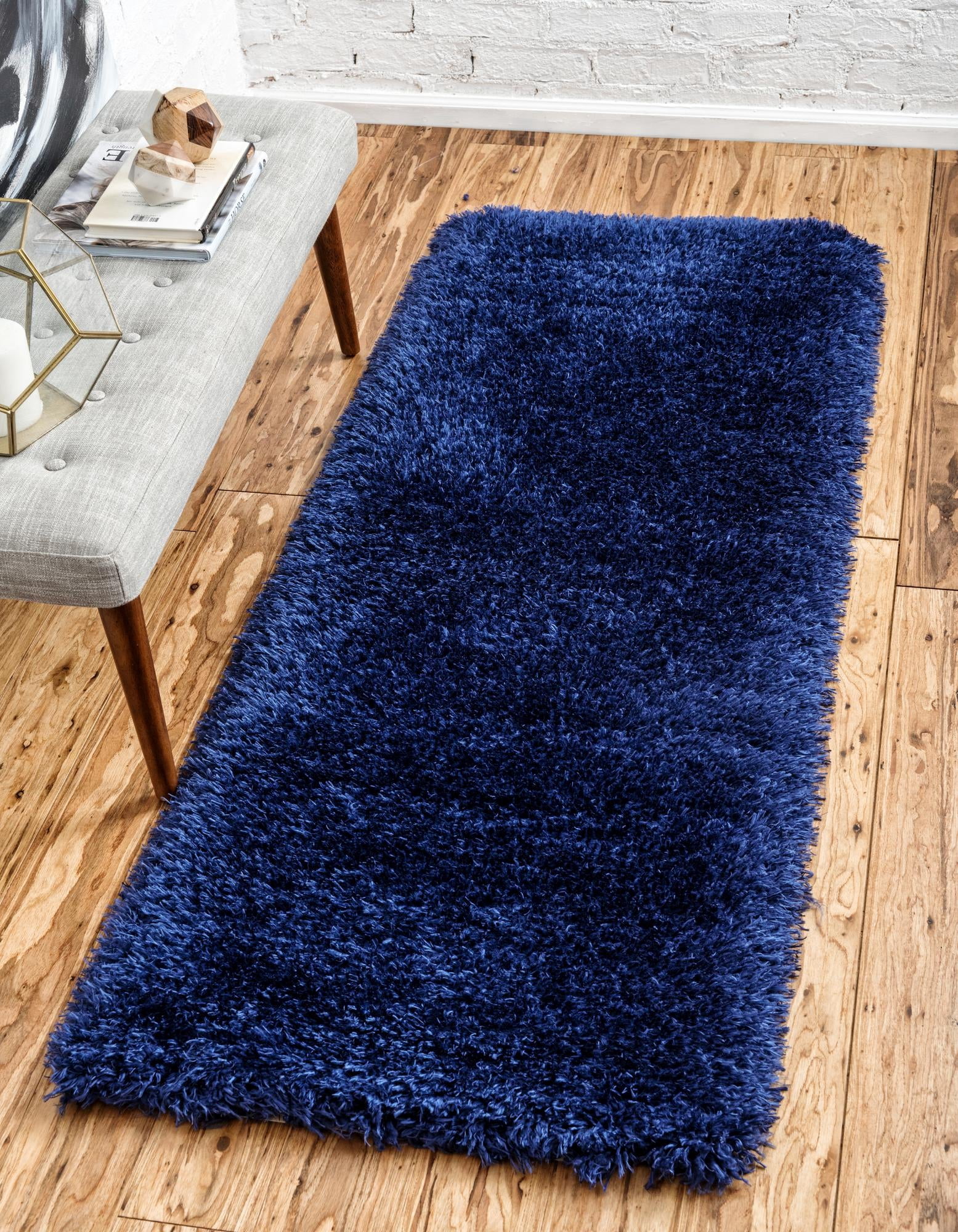 Marilyn Monroe Opulence Shag Collection Area Rug - Silver Screen (2' x 10' Runner Aegean Blue)