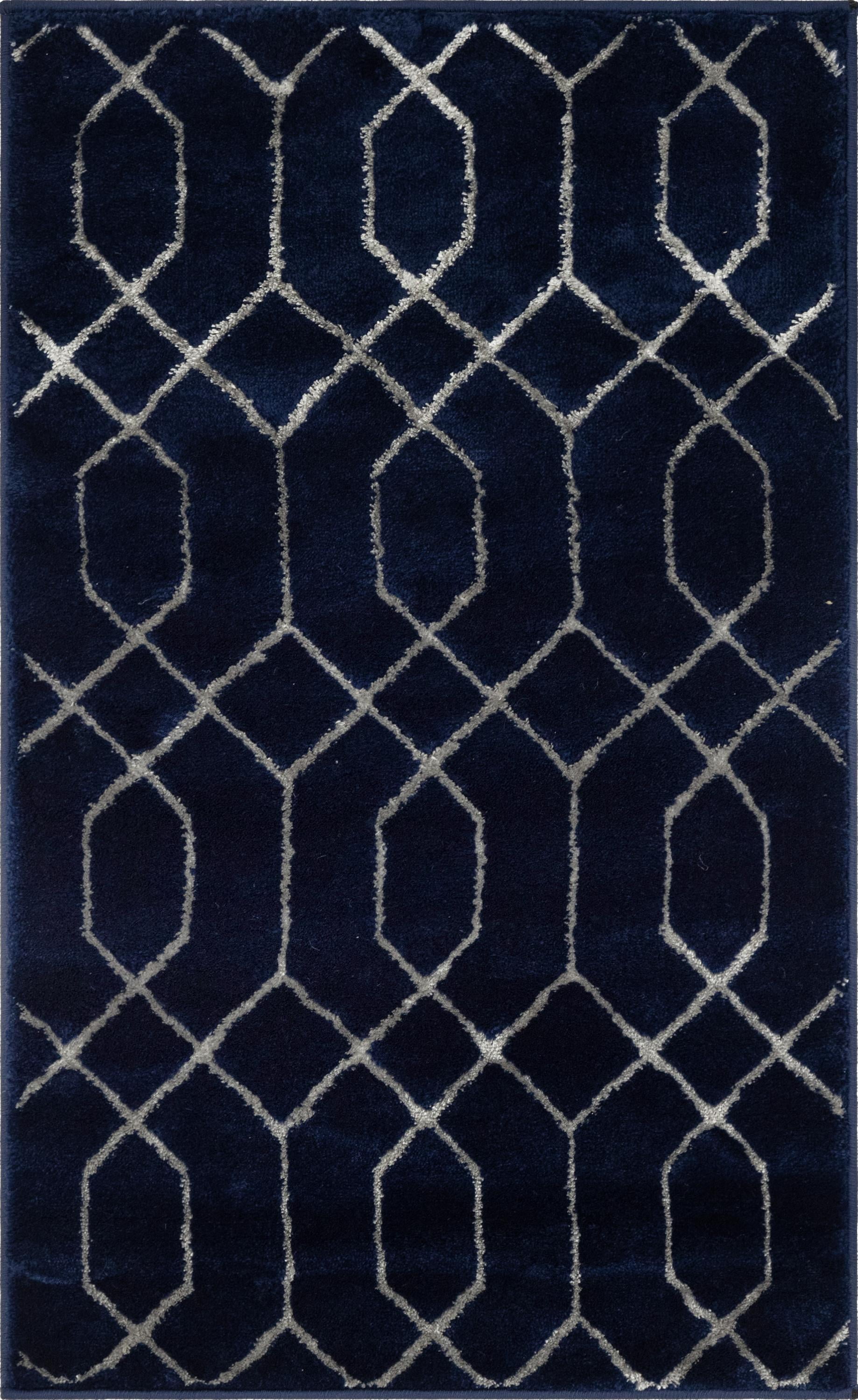 Glam Navy Blue Silver Area Rug