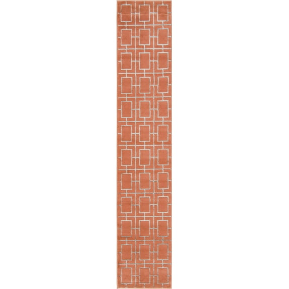 Marilyn Monroe Runner Geometric Modern Area Rug, Silver/Orange, 120" x 24"