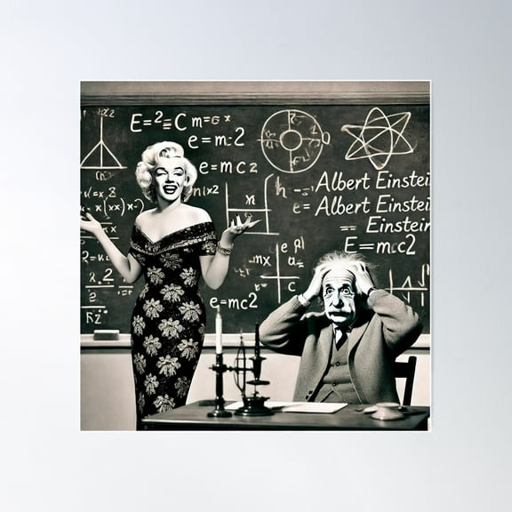 Marilyn Monroe Teaching Physics To Anxious Einstein Poster Wall Art, Modern Wall Decor For Living Room Bedroom, 30x30 UNFRAMED