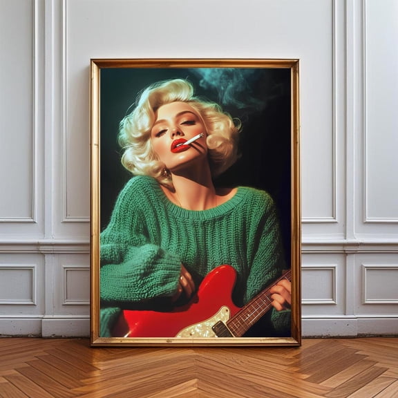 Marilyn Monroe Vintage Hollywood Glam Retro Smoking Woman Pin Up Aesthetic Bold Colorful Portrait Bedroom, Unframed Poster