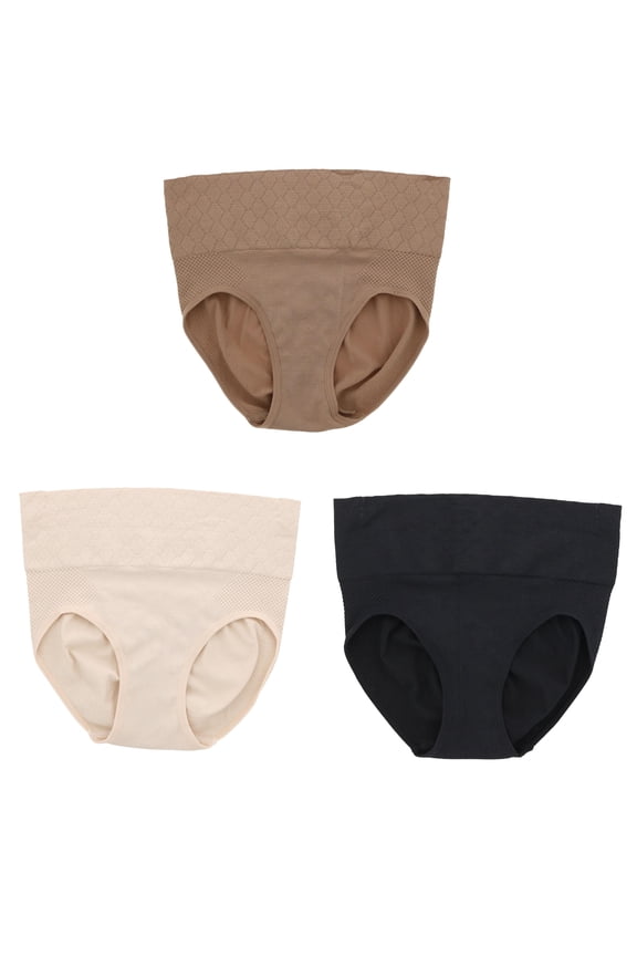 Women's Control Top Shapewear Brief Panties 3 Pack - Black, Nude & Taupe - Small