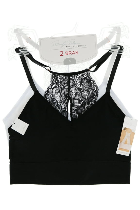 Women's Lace Racerback Bralette 2 Pack - Black & White -Small