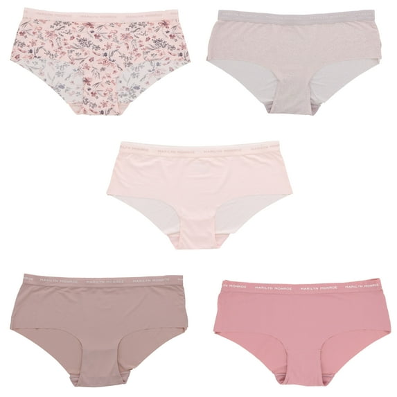 Marilyn Monroe Women's Seamless Sports Band Hipster Panties 5 Pack - Blush Pink Florals - Large