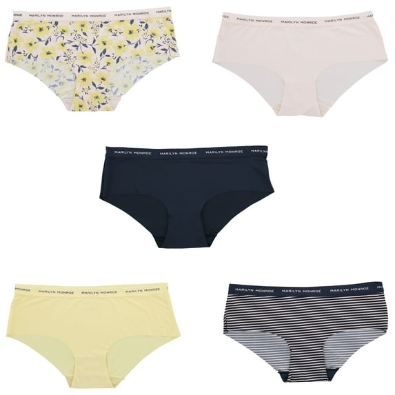 Marilyn Monroe Women's Seamless Sports Band Hipster Panties 5 Pack - Navy Blue & Yellow Floral - Medium