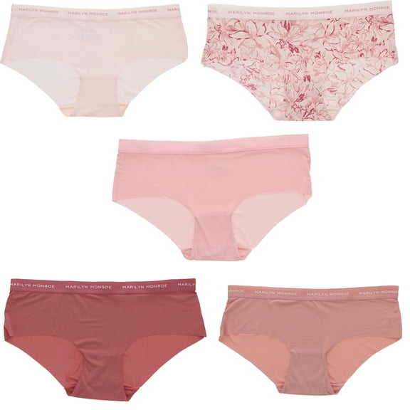 Marilyn Monroe Women's Seamless Sports Band Hipster Panties 5 Pack - Pink Florals - Medium