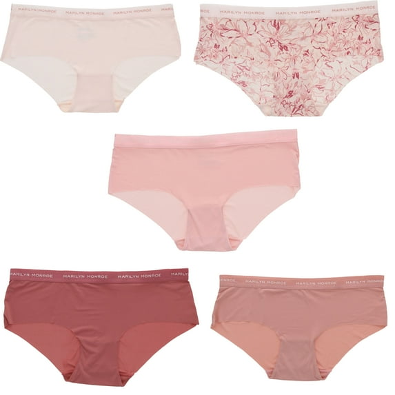 Marilyn Monroe Women's Seamless Sports Band Hipster Panties 5 Pack - Pink Florals - Small