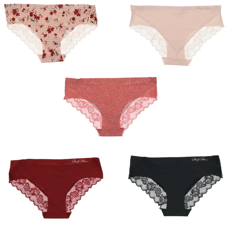 Marilyn Monroe Women's Sexy Lace Hipster Brief Panties 5 Pack - Black &  Cherry Red Floral Checks - Large