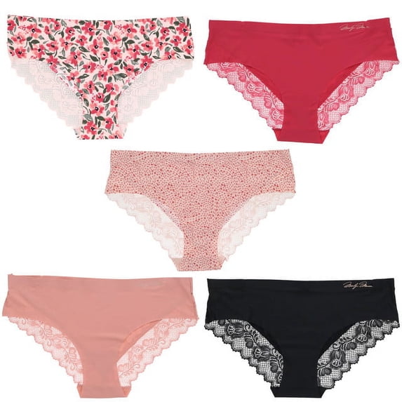 Marilyn Monroe Women's Sexy Lace Hipster Brief Panties 5 Pack - Hot Pink & Black Floral - Large