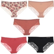 Marilyn Monroe Womens Sexy Lace Hipster Brief Panties 5 Pack - Vintage Pink Coral Floral - Small