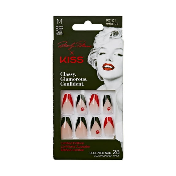 Marilyn Monroe x KISS Limited Edition Medium Coffin Glue-On Nails, Red/Black, 28 Pieces
