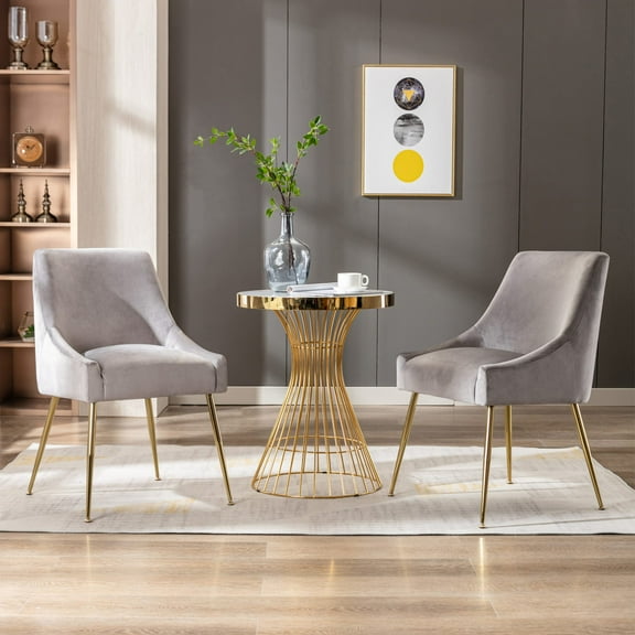 Marilyn Velvet Upholstered Accent Chair with Gold Metal Legs (Set of 2)