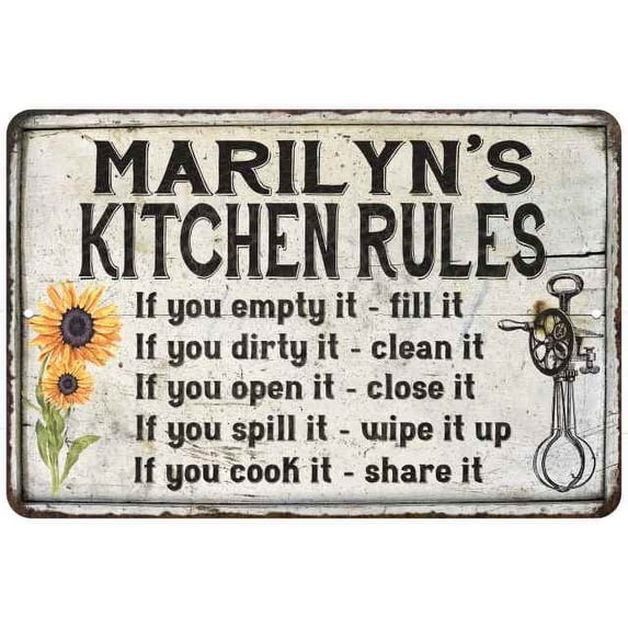 Marilyn's Kitchen Rules Chic Sign Vintage Decor 12x18 Metal Sign 112180032083