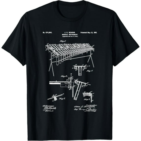 Marimba Blueprint Vintage Patent Instrument Marimba Player T-Shirt