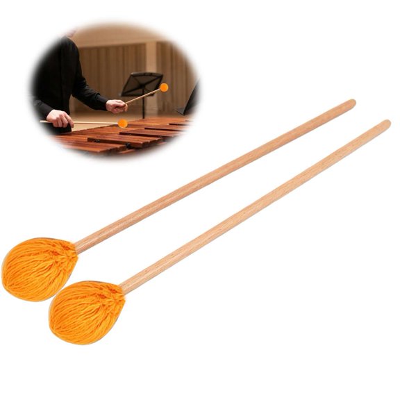 Marimba Mallets, Length Yarn Wrapped Medium Hardness Mallet Heads, Marimba and Xylophone Practice, Orange, 17.13 in