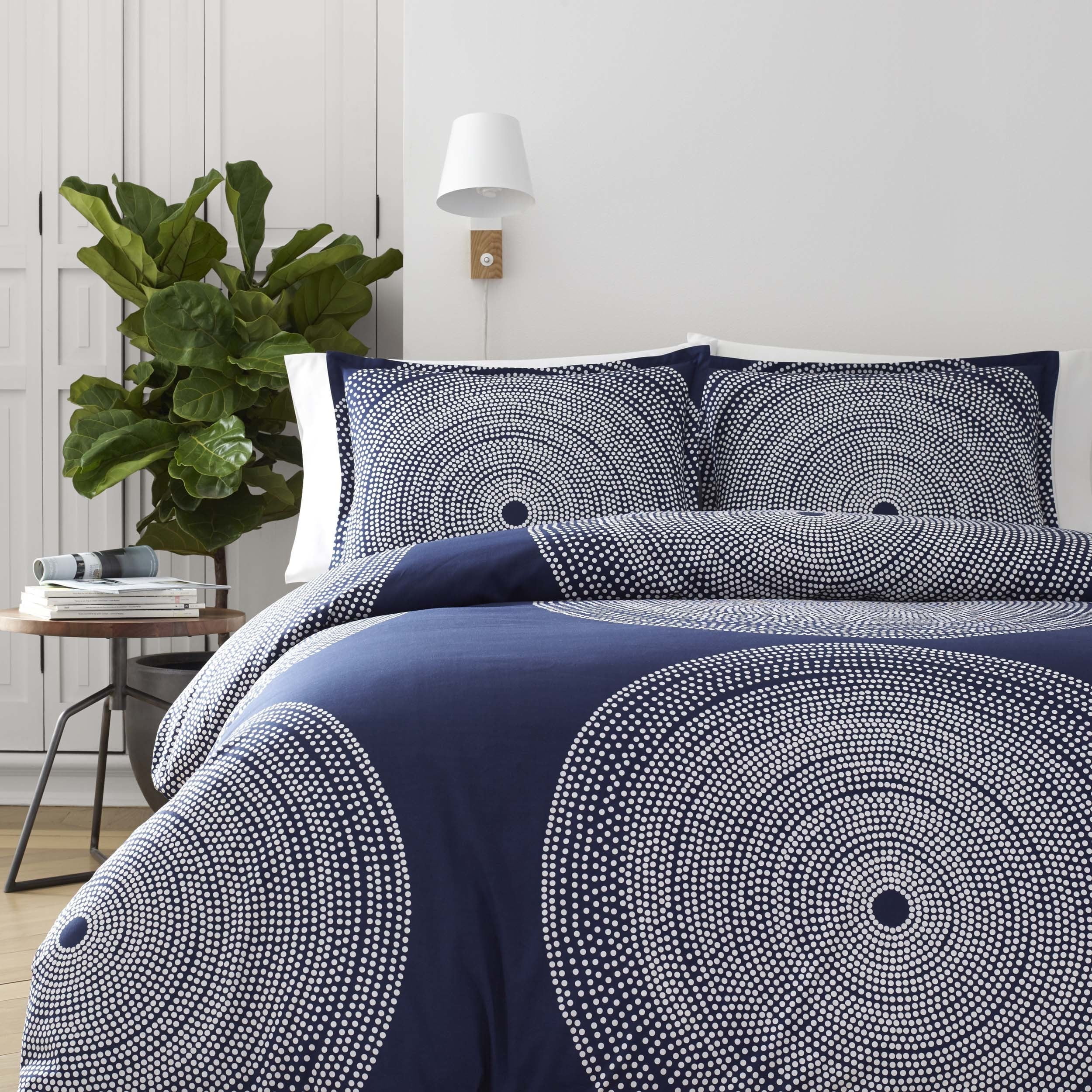 Navy and White Cotton King Duvet Cover Set