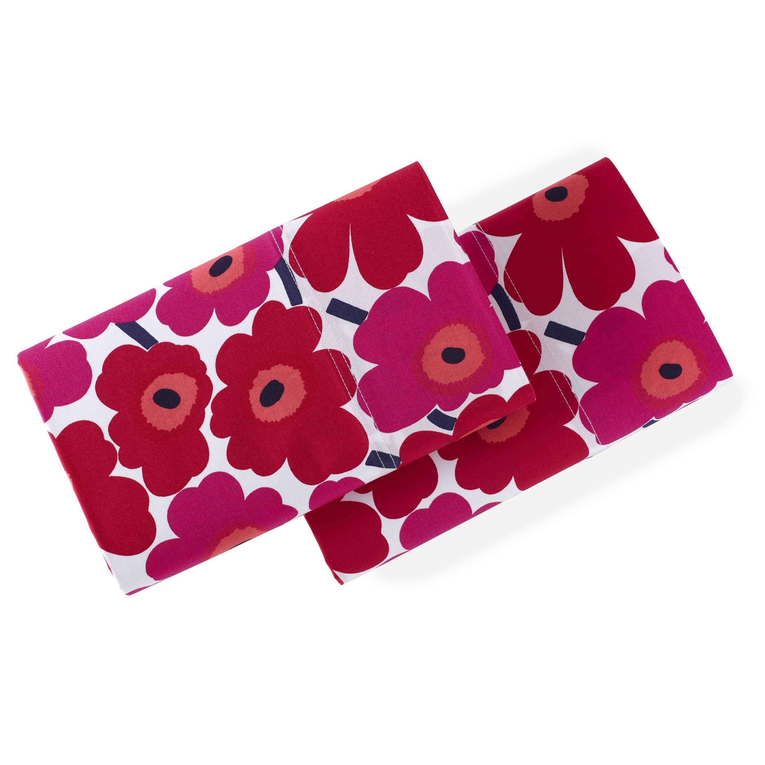 Standard Red Floral Cotton Percale Pillowcase Set