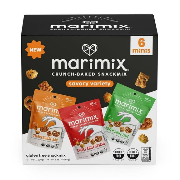 Marimix Mini Snack Mix - Mini Savory Bundle, 6 pack, Gluten Free, No Nuts, Plant-Based Trail Mix