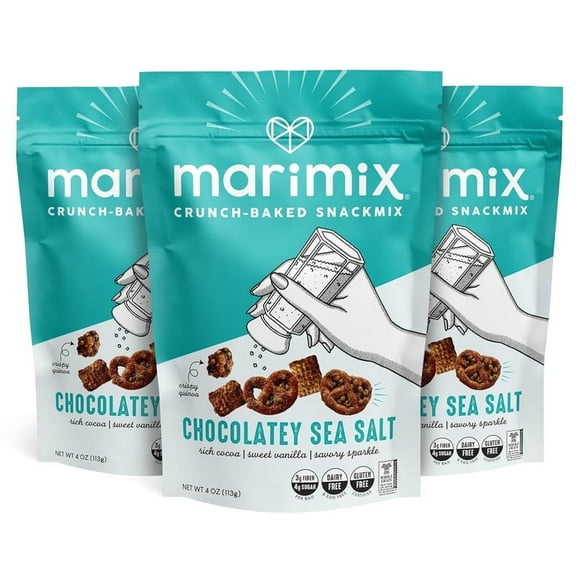 Marimix Snack Mix | Chocolatey Sea Salt 3 Pack | Crunch Baked Sweet & Salty Savory Plant Based Naturally Gluten Free Whole Grain Fiber Charcuterie Pretzel Trail Party Mix | No Artificial Ingredients