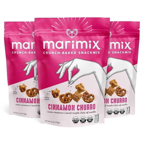 Marimix Snack Mix | Cinnamon Churro 3 Pack | Crunch Baked Sweet & Salty Savory Plant Based Naturally Gluten Free Whole Grain Fiber Charcuterie Pretzel Trail Party Mix | No Artificial Ingredients