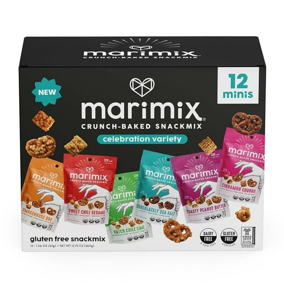 Marimix Snack Mix | Crunch Baked Sweet & Salty Savory Plant Based Naturally Gluten Free Whole Grain Fiber Charcuterie Pretzel Trail Party Mix | No Artificial Ingredients | 12 Count (Mini Variety)