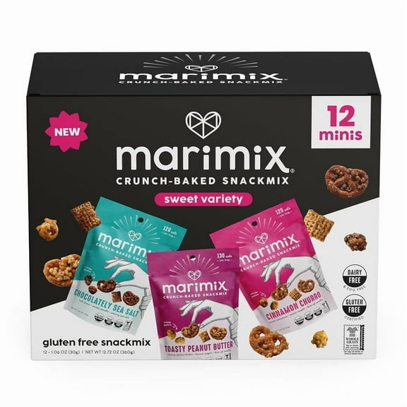 Marimix Snack Mix | Crunch Baked Sweet & Salty Savory Plant Based Naturally Gluten Free Whole Grain Fiber Charcuterie Pretzel Trail Party Mix, No Artificial Ingredients, 12 Count (Mini Sweet Bundle)