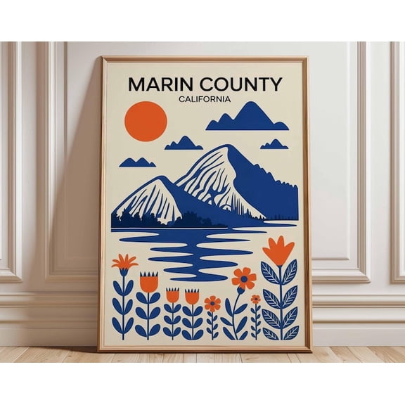Marin County California Travel Mountain Wall Art Print, Unframed Paper Poster 8x10in