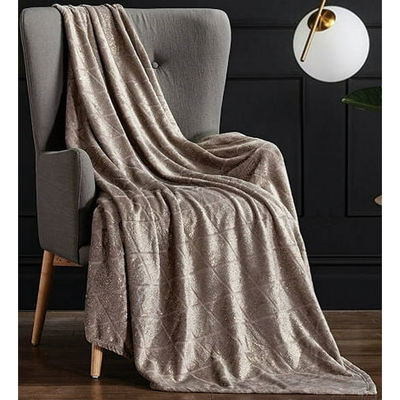 Regal Comfort Plush Luxury Faux Fur Throw Blanket, Marin Silver with Gold Flecks