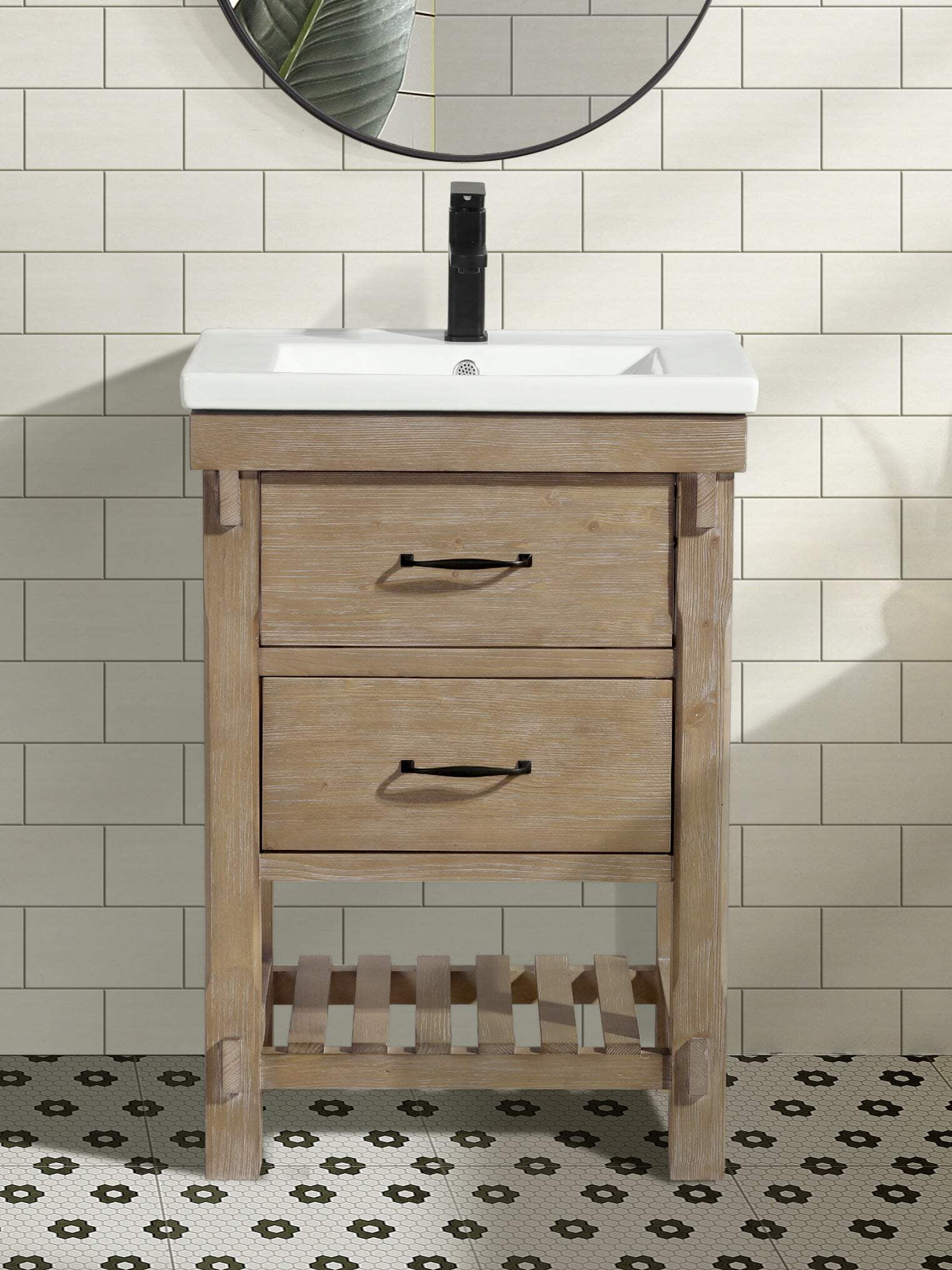 Marina Weathered Fir 24" Single Bathroom Vanity with Ceramic Top