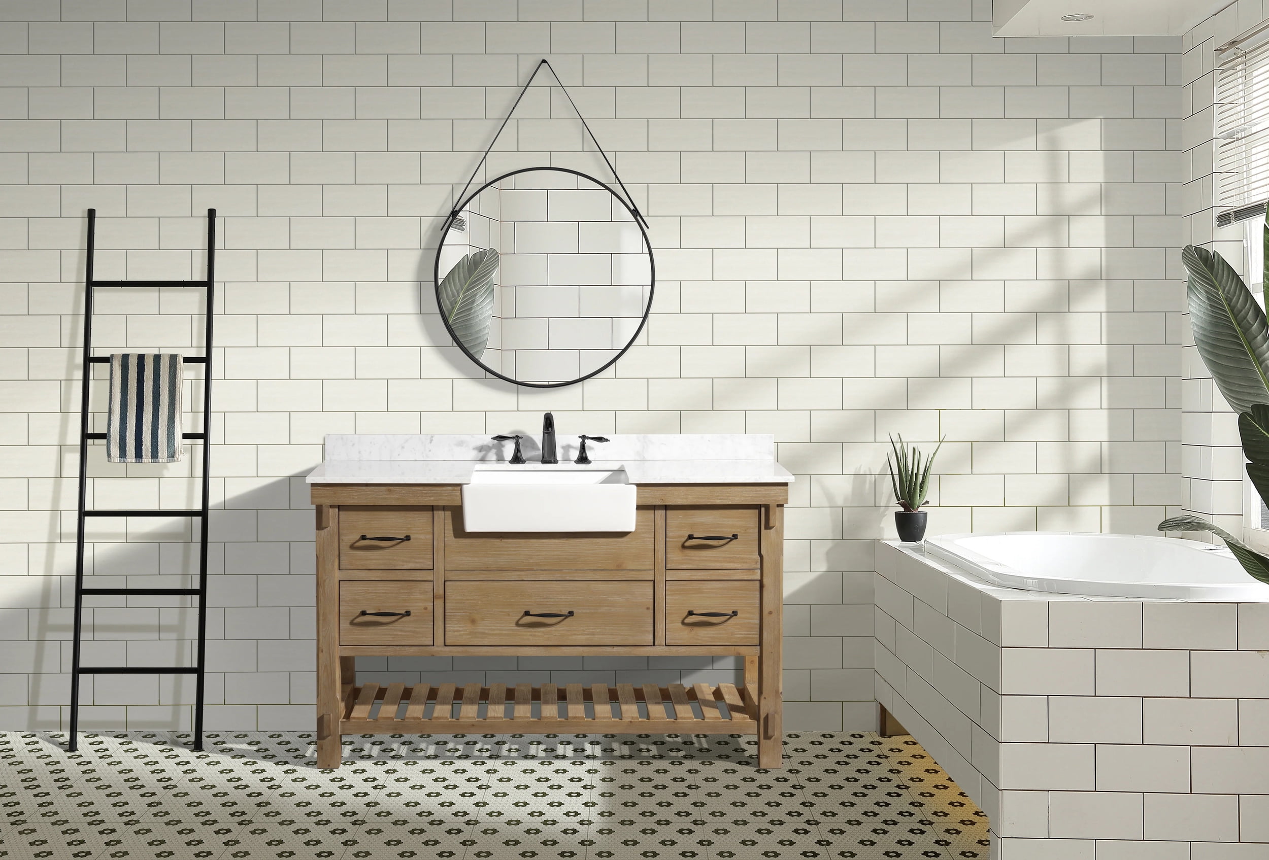 Marina 55'' Weathered Fir Single Vanity with White Porcelain Sink and Marble Top