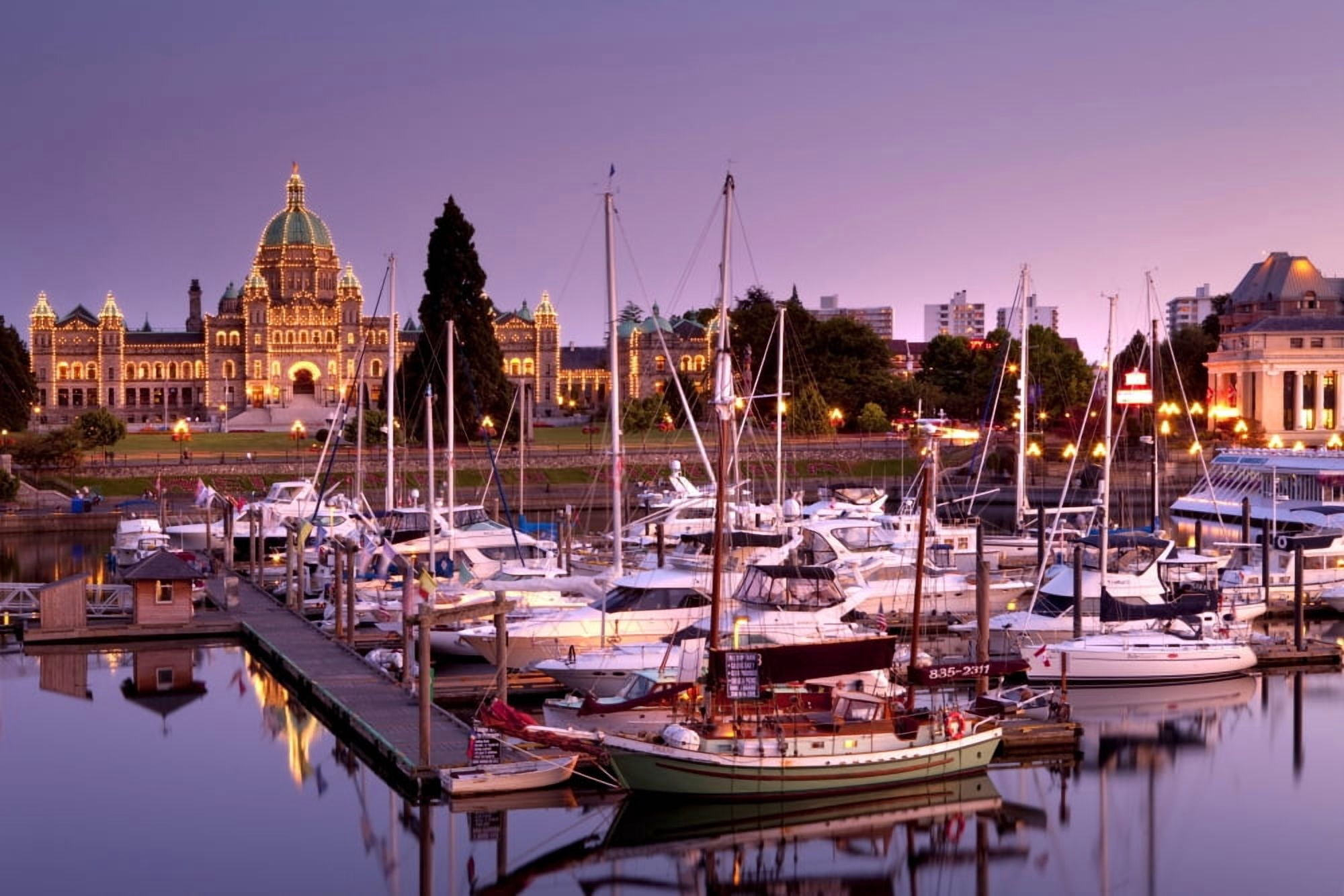 Marina At Dusk Victoria Vancouver Island British Columbia Canvas Art - Mathieu Dupuis Design Pics (34 x 22)