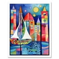 thumbnail image 1 of Marina At Night Colourful Folk Art Watercolour Painting Art Print Framed Poster Wall Decor 12x16 inch, 1 of 5