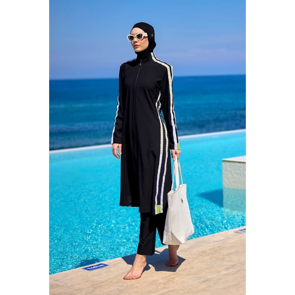 Marina Black Full Coverage Modest Swimsuit - M2529