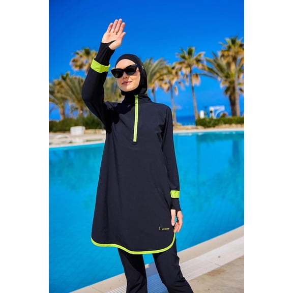 Marina Black Full-Coverage Modest Swimsuit – M2531