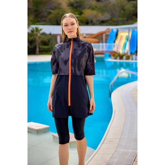 Marina Black Semi-Covered Modest Swimsuit - H2501