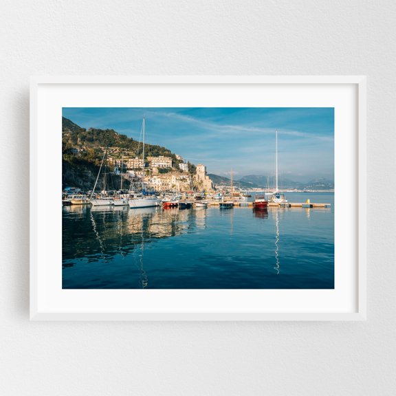 Marina, Cetara - Cetara Campania Italy Photography Harbor Coast Boat Scenic Ocean Travel Poster Landscape White Framed Wall Art Print 5 x 7 inches
