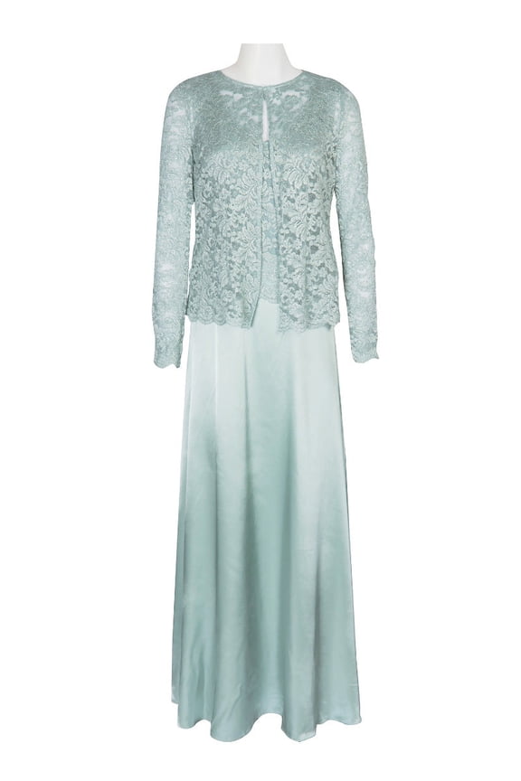 Crew Neck Sleeveless Embroidered Top Zipper Back Solid Satin Dress with Jacket 2 Piece Set-MINT / 8