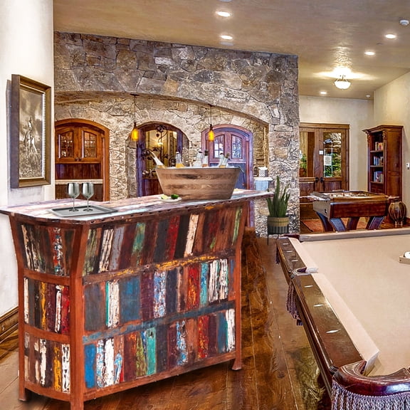 Marina Del Rey Recycled Teak Wood Boat Bar, Left L-Shape, made from Recycled Teak Wood Boats