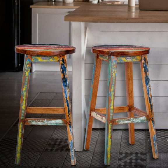 Marina Del Rey Round Barstool Made from Recycled Teak Wood Boats