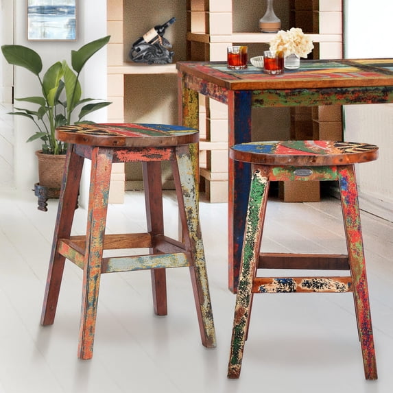 Marina Del Rey Round Counter Stool Made from Recycled Teak Wood Boats