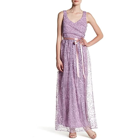 Marina Embroidered Mesh Gown Lilac, 8