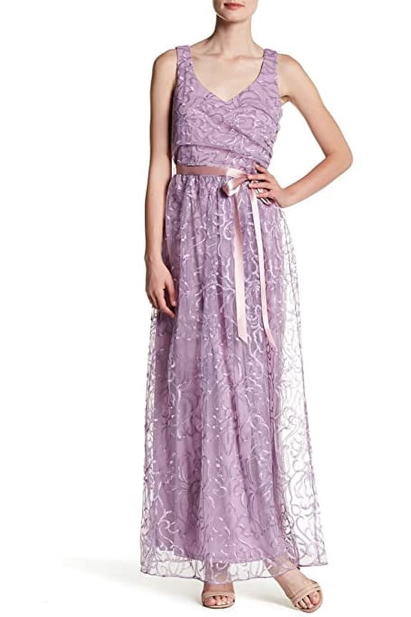 Embroidered Mesh Gown Lilac, 8