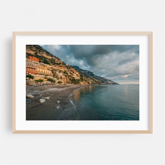 Marina Grande Beach, Positano 02 - Positano Campania Italy Photography Coastal Beach Landscape Ocean Travel Poster Architecture Scenic Oak Framed Wall Art Print 5 x 7 inches